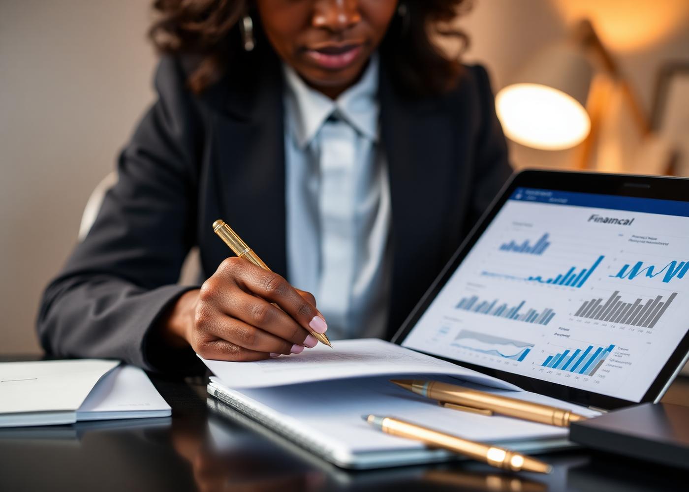 Senior accountant reviewing financial statements